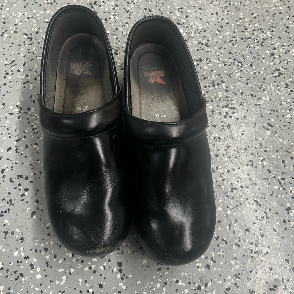 Dansko Black Leather Slip-On Shoes - Picture 1 of 4